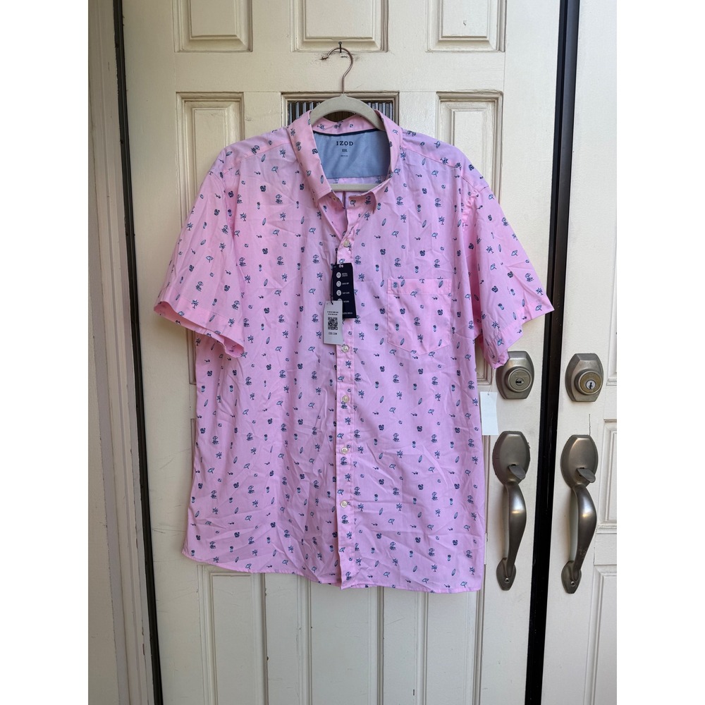 IZOD Mens Pink Tropical Breeze Woven Short‎ Sleeve Shirt Size XXL NWT